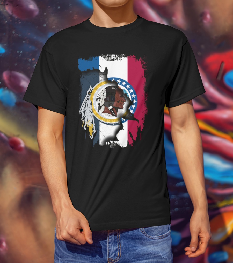 Missouri Flag With Washington Redskins Logo Fusion T-Shirt