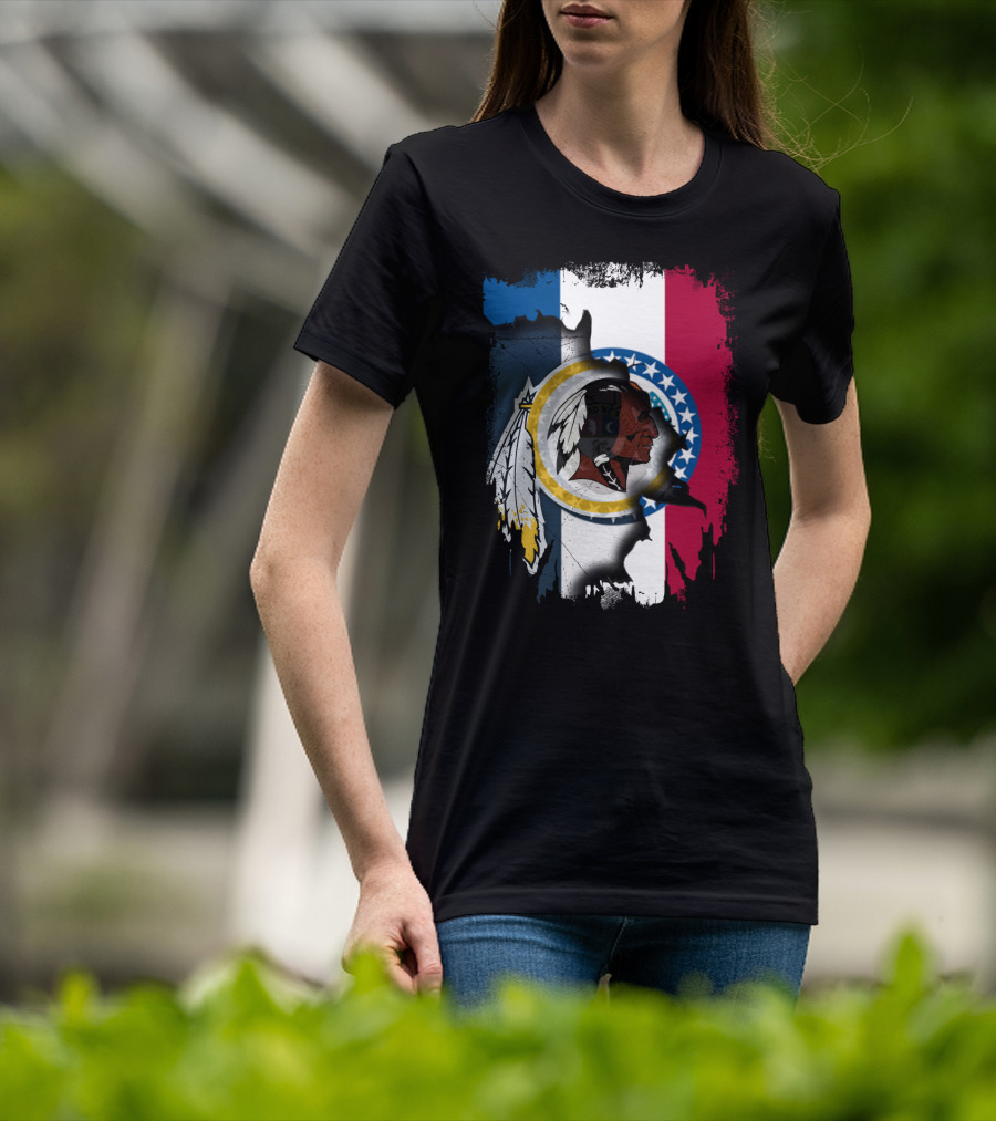 Missouri Flag With Washington Redskins Logo Fusion T-Shirt