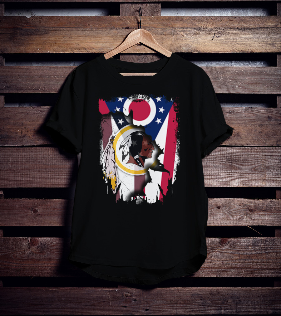 Ohio Flag With Washington Redskins Logo Fusion T-Shirt