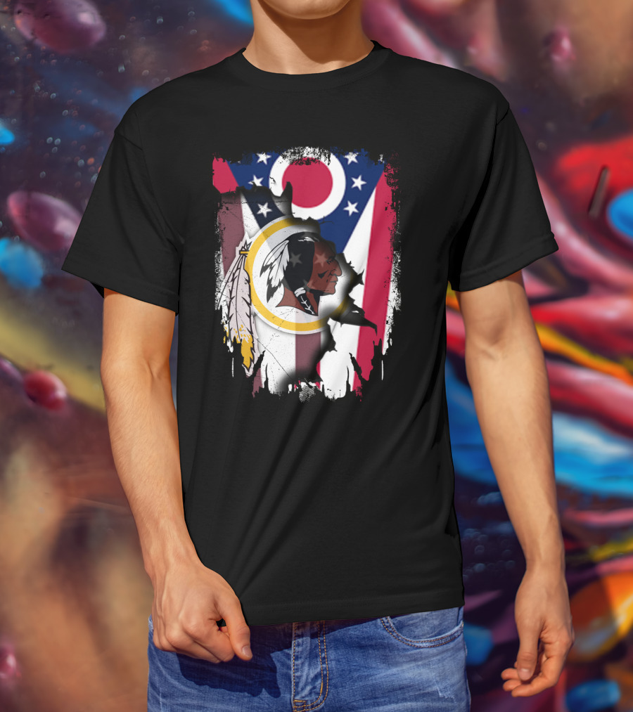 Ohio Flag With Washington Redskins Logo Fusion T-Shirt