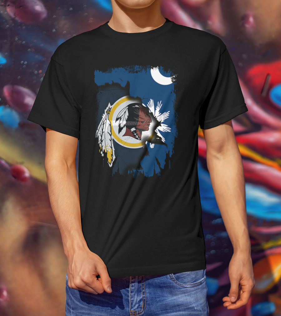 South Carolina And Redskins United With Palmetto And Crescent Moon T-Shirt
