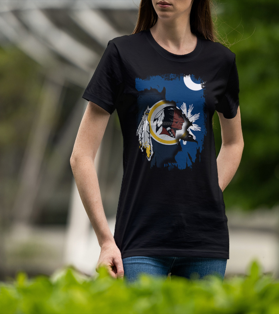 South Carolina And Redskins United With Palmetto And Crescent Moon T-Shirt