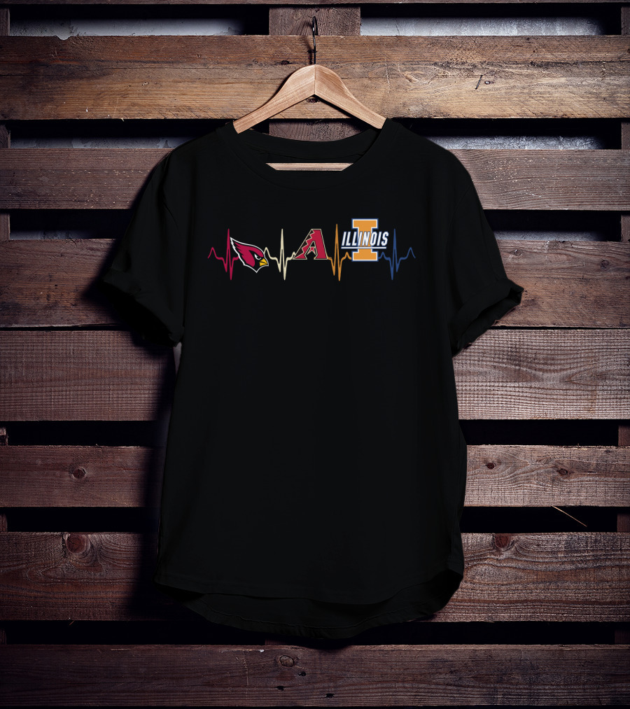 Love Cardinals Diamondbacks Illinois Heartbeat Icons T-Shirt