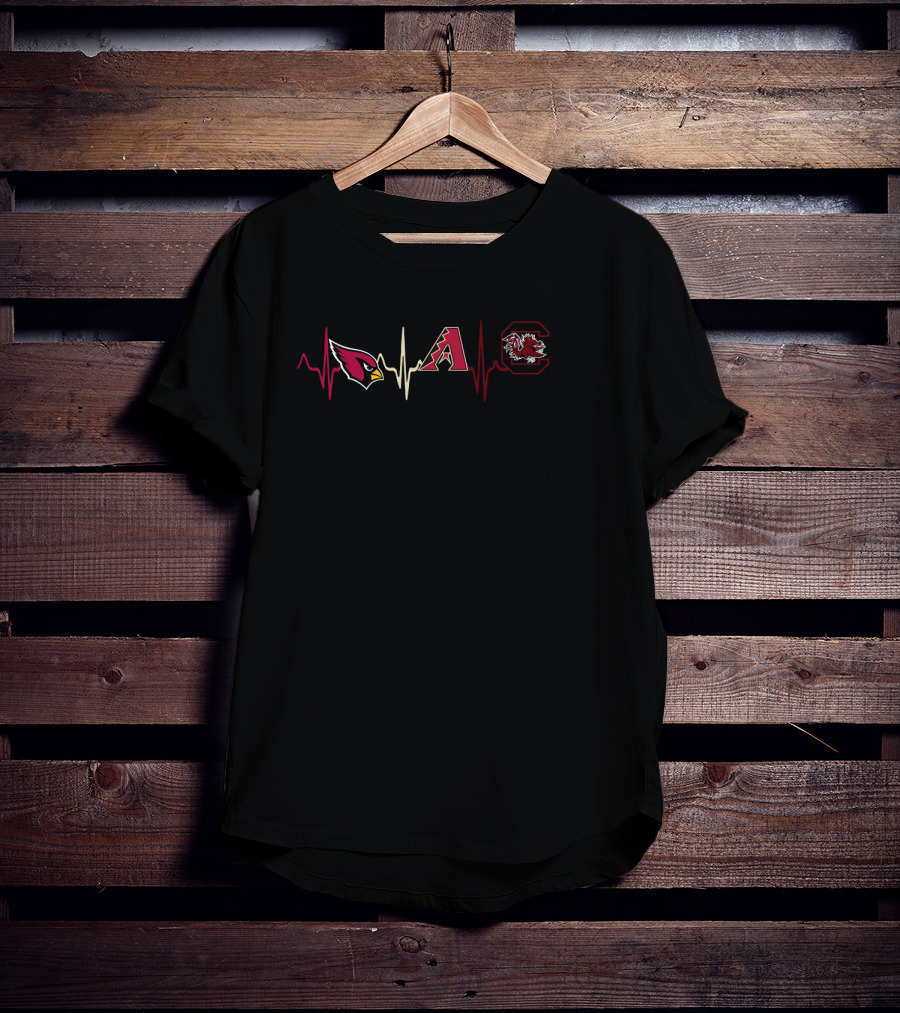 Cardinals Diamondbacks Gamecocks Heartbeat Love T-Shirt