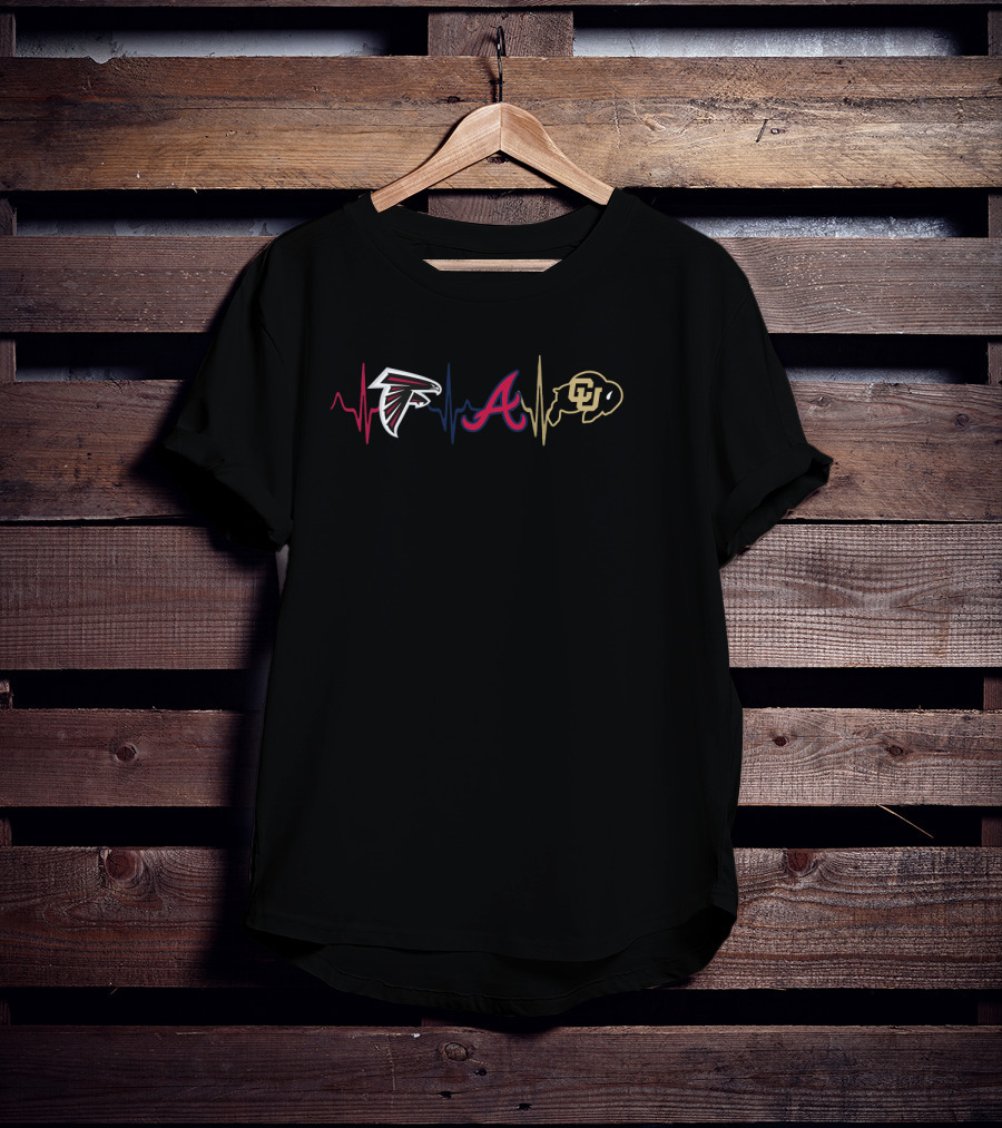 Falcons Braves Colorado Buffaloes Heartbeat Football Baseball Theme T-Shirt
