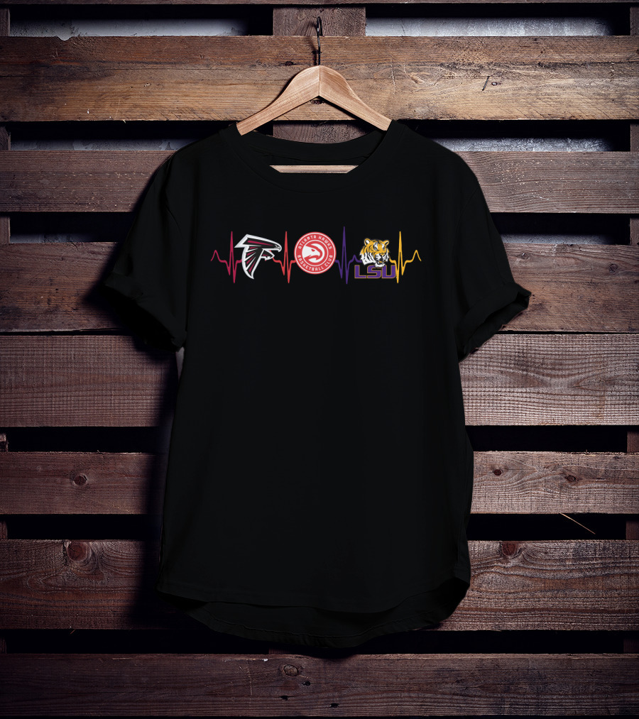 Atlanta Falcons Hawks Lsu Tigers Fan Heartbeat T-Shirt