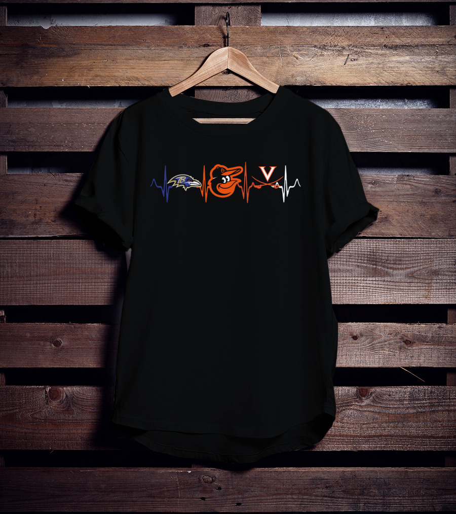 Baltimore Ravens Orioles Virginia Cavaliers Heartbeat T-Shirt