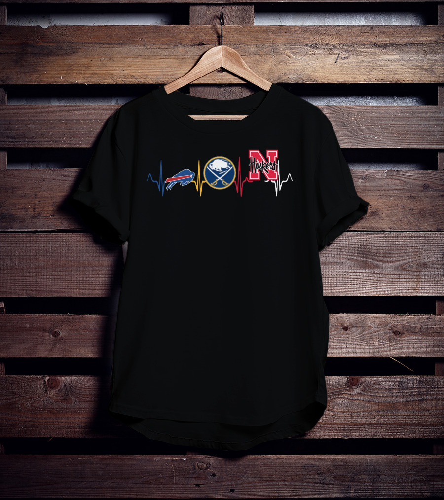 Buffalo Bills Sabres Huskers Heartbeat Line T-Shirt