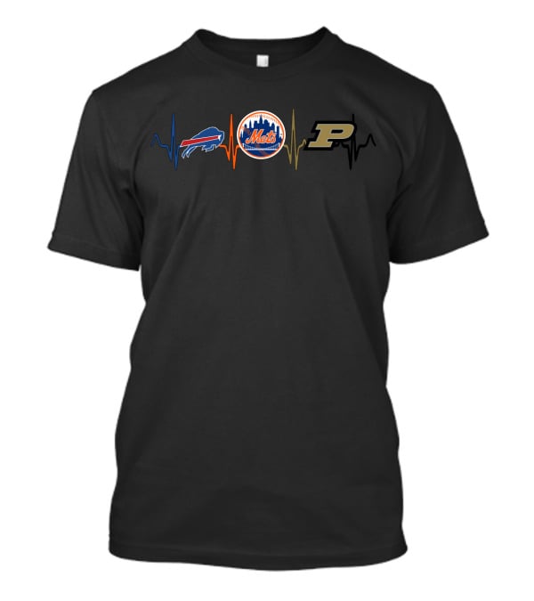Buffalo Bills And New York Mets With Purdue Boilermakers Heartbeat T-Shirt