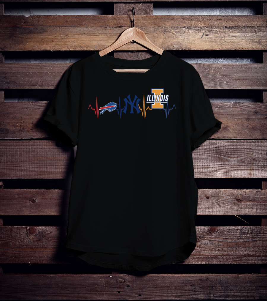 Buffalo Bills New York Yankees Illinois Fighting Illini Heartbeat T-Shirt