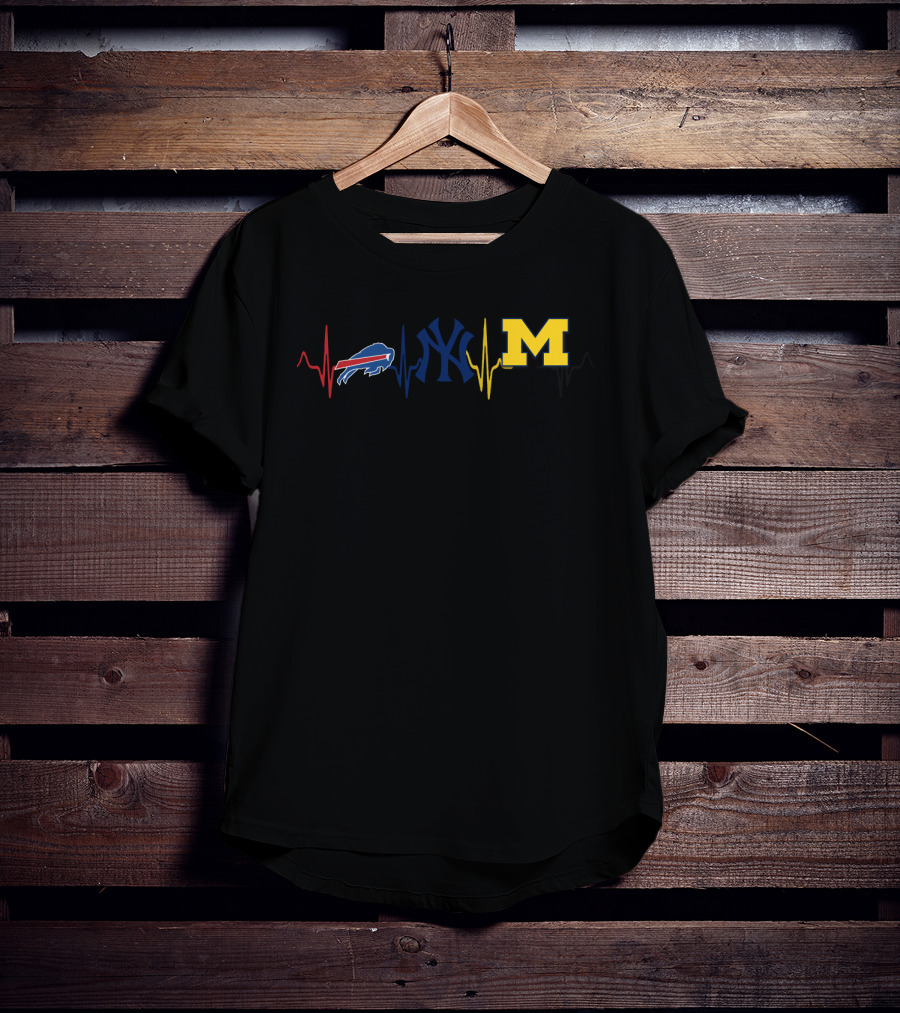Buffalo Bills New York Yankees Michigan Wolverines Heartbeat T-Shirt