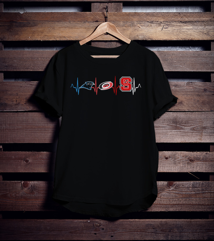 Love Carolina Panthers Hurricanes Nc State Heartbeat T-Shirt