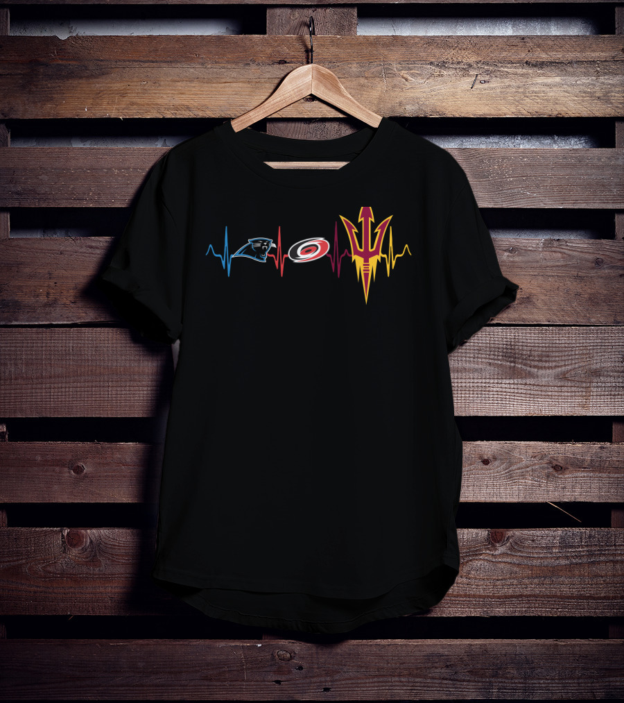 Love Panthers Hurricanes State With Heartbeat Logos T-Shirt
