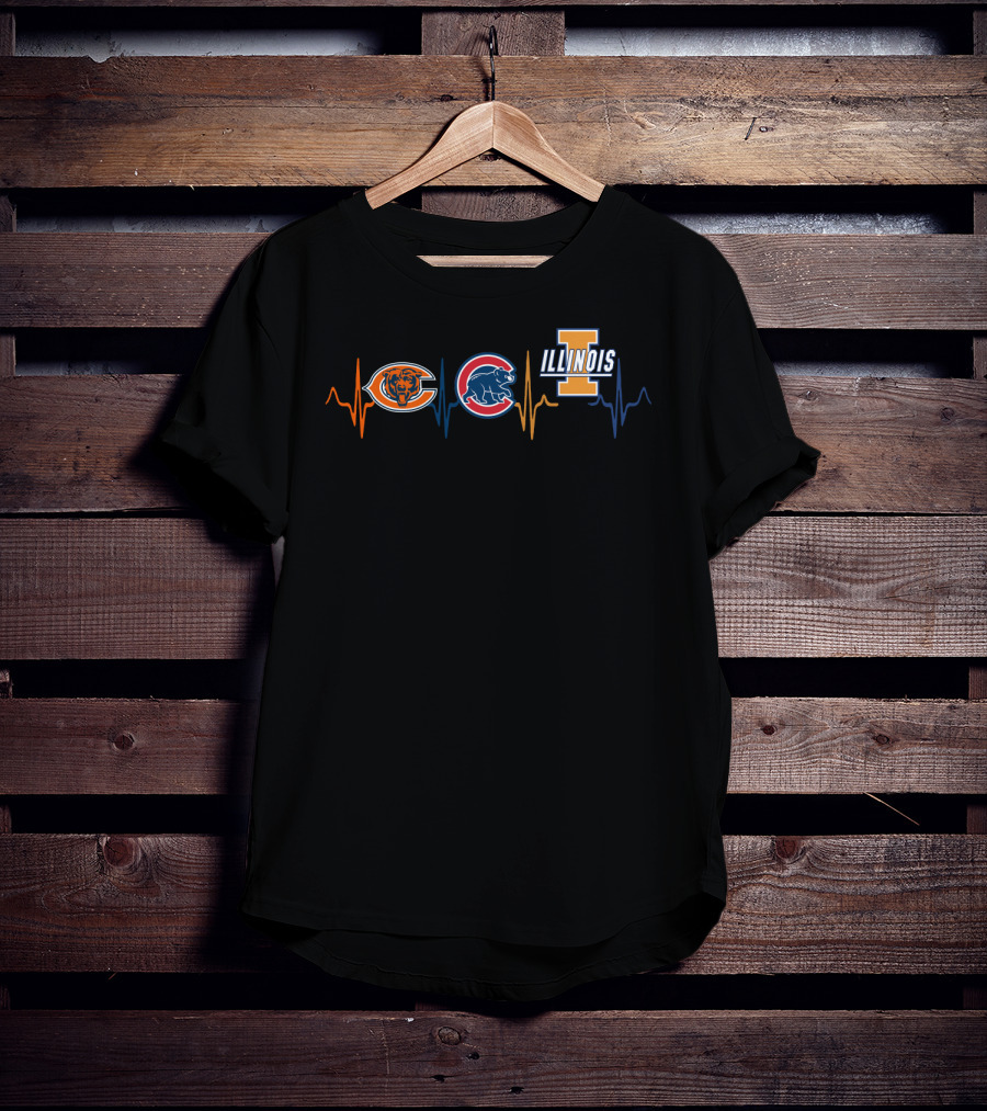 Chicago Bears Cubs Illinois I Heartbeat T-Shirt