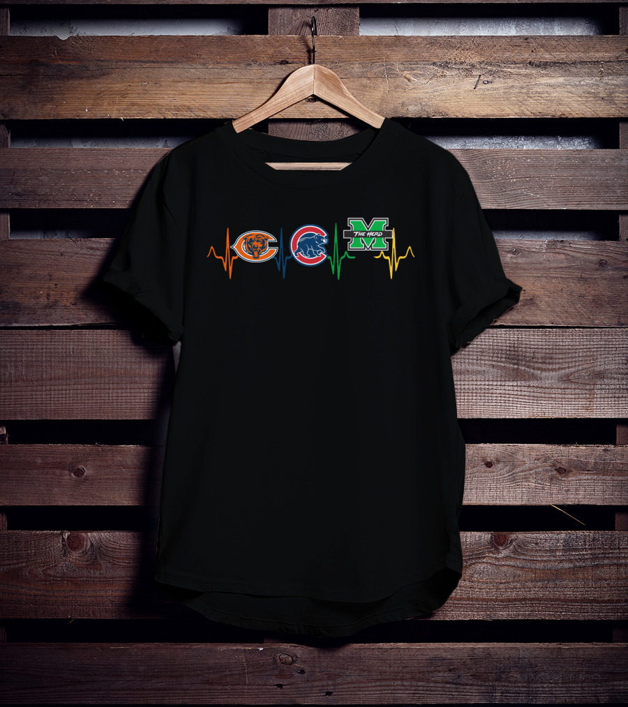 Chicago Bears Cubs Marshall Thundering Herd Heartbeat Mth T-Shirt