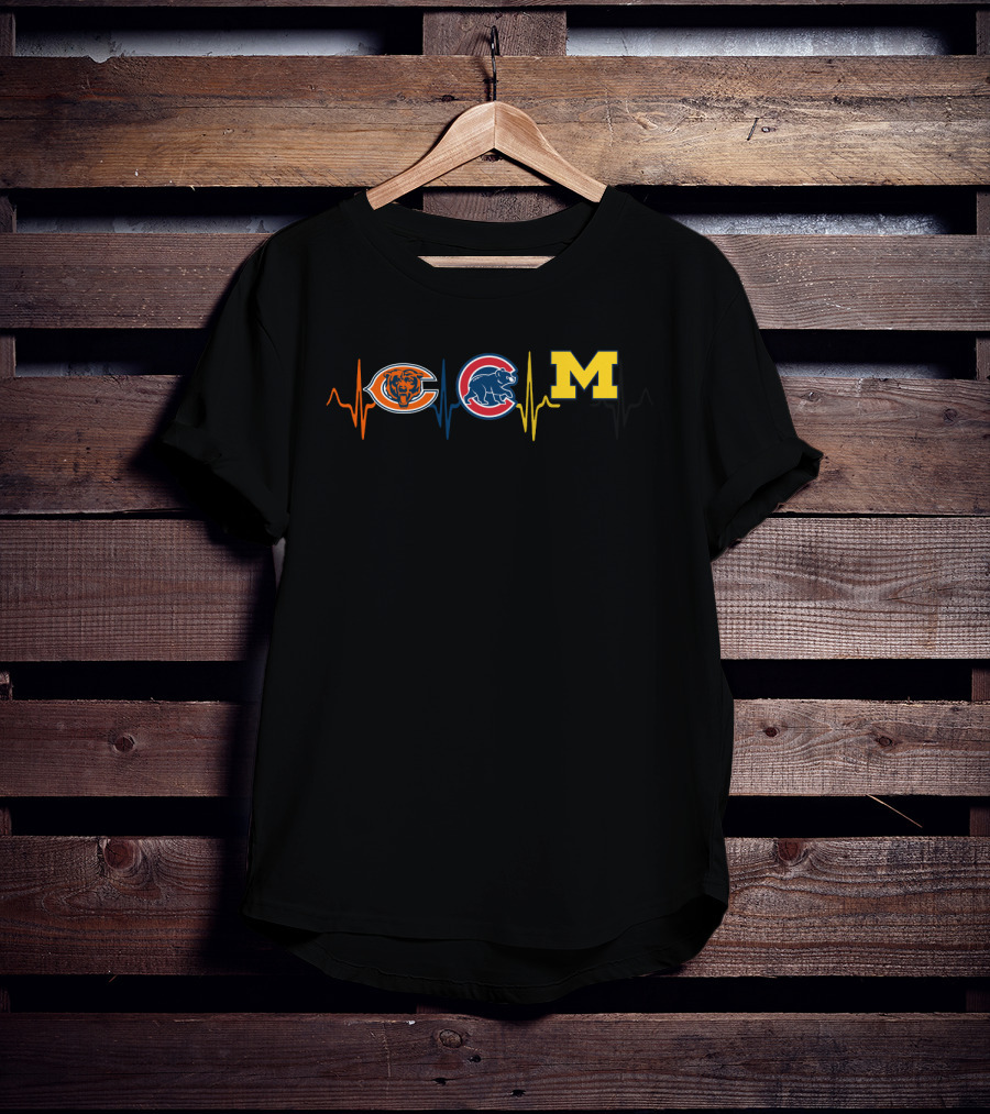 Chicago Bears Chicago Cubs Michigan Wolverines Heartbeat T-Shirt