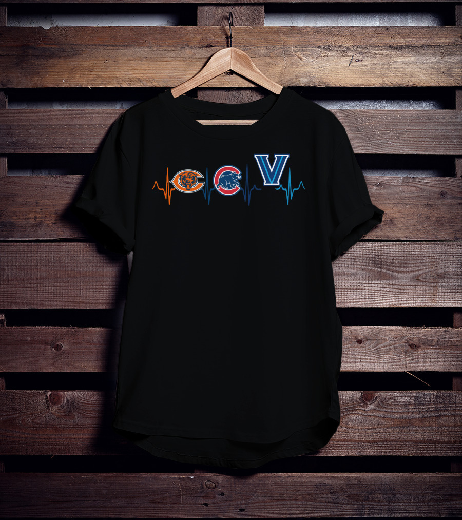 Chicago Bears Cubs Villanova Wildcats Heartbeat T-Shirt