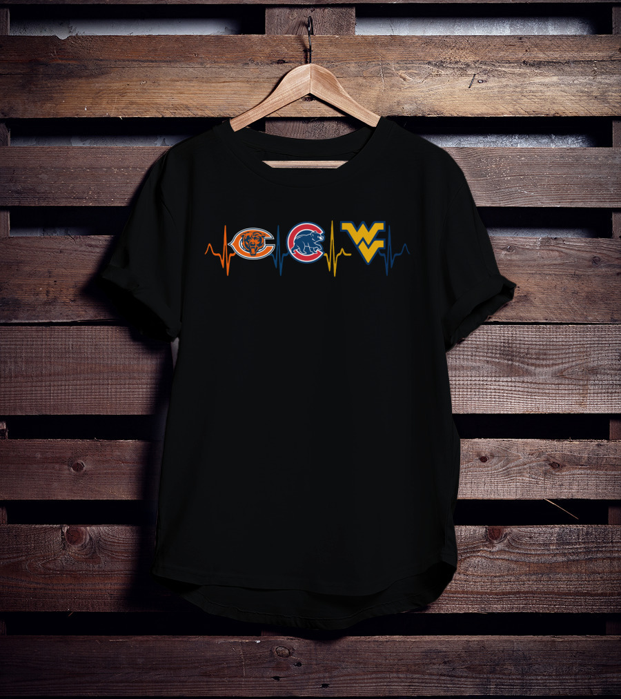 Chicago Bears Chicago Cubs West Virginia Mountaineers Heartbeat T-Shirt