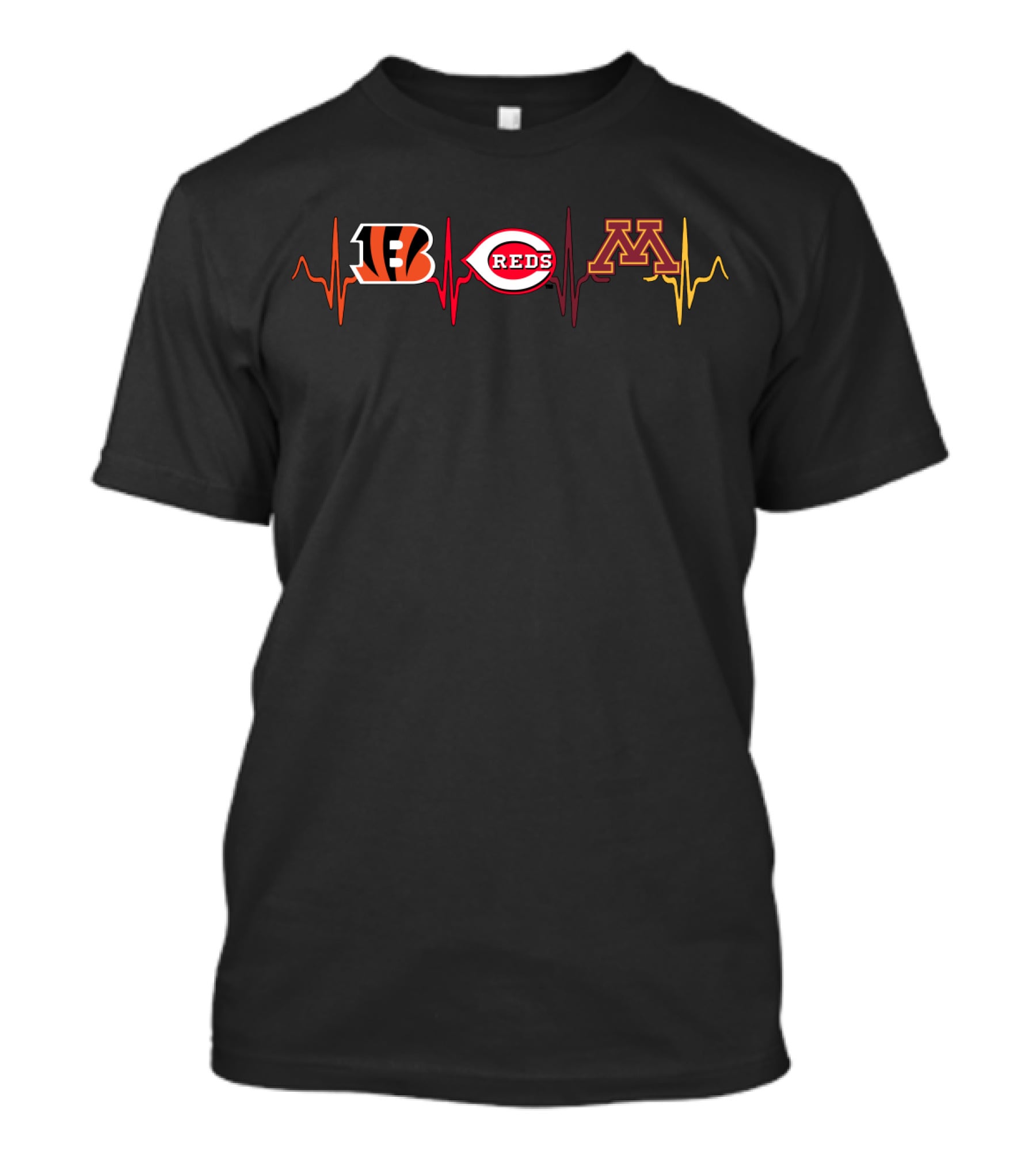 Love Bengals Reds Maroon Gold Gophers Heartbeat T-Shirt