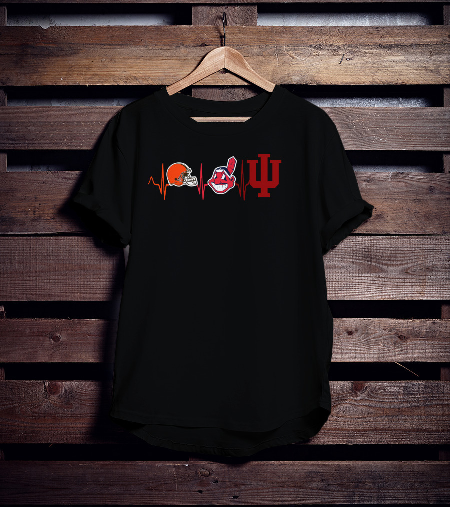 Cleveland Browns Indians Logo Heartbeat Indiana Hoosiers Ih T-Shirt