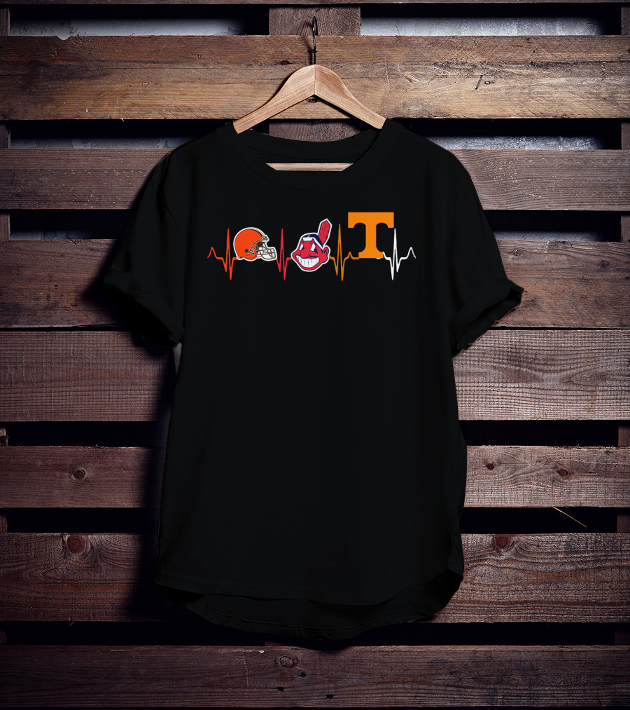 Cleveland Browns Cleveland Indians Logo Tennessee Volunteers Heartbeat T-Shirt