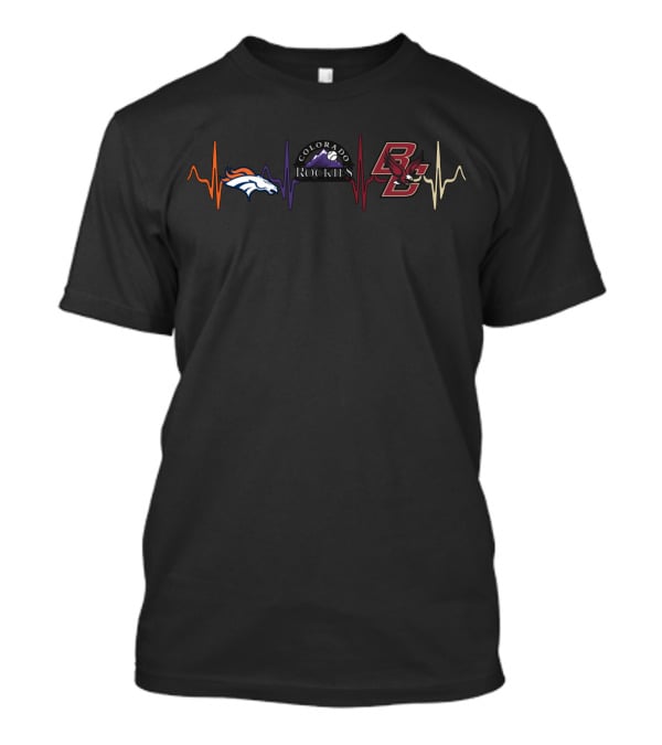 Denver Broncos Colorado Rockies Boston College Bce Fan Heartbeat Lines T-Shirt