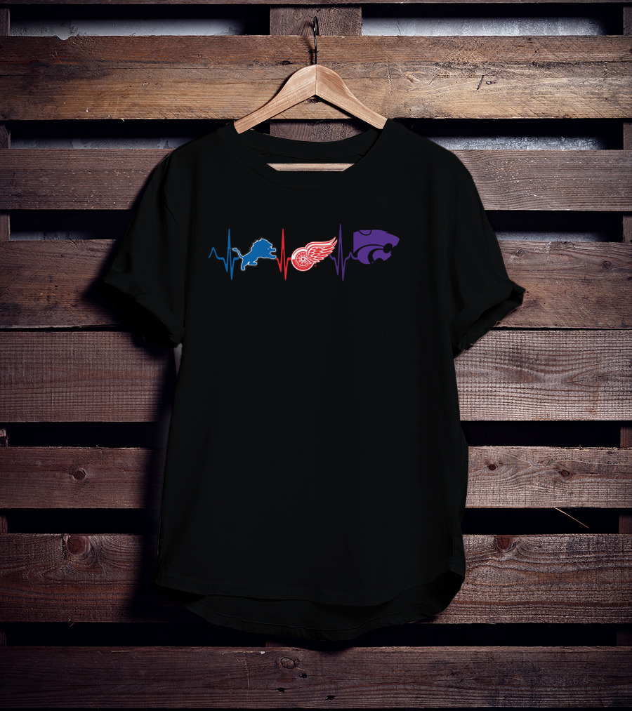 Detroit Lions Red Wings Kansas State Wildcats Heartbeat T-Shirt