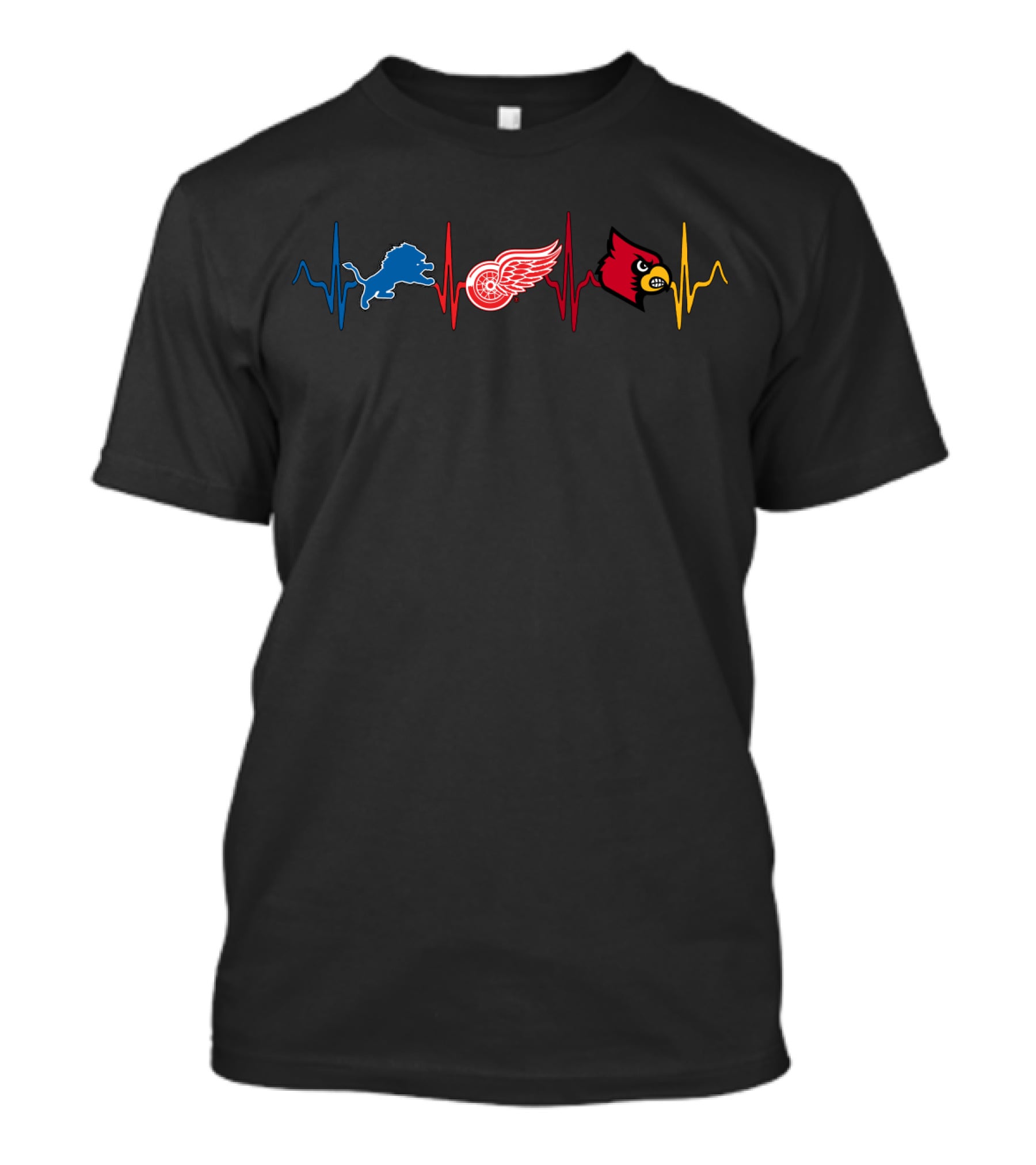 Detroit Lions Red Wings Louisville Cardinals Heartbeat T-Shirt