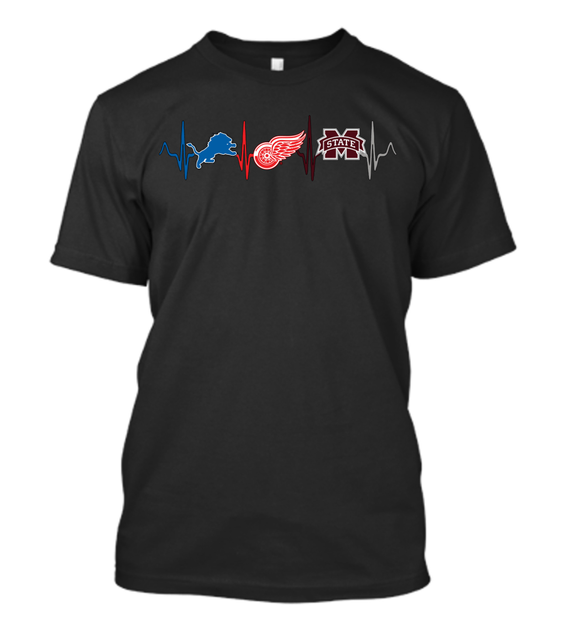 Detroit Lions Red Wings Mississippi State Bulldogs Heartbeat T-Shirt