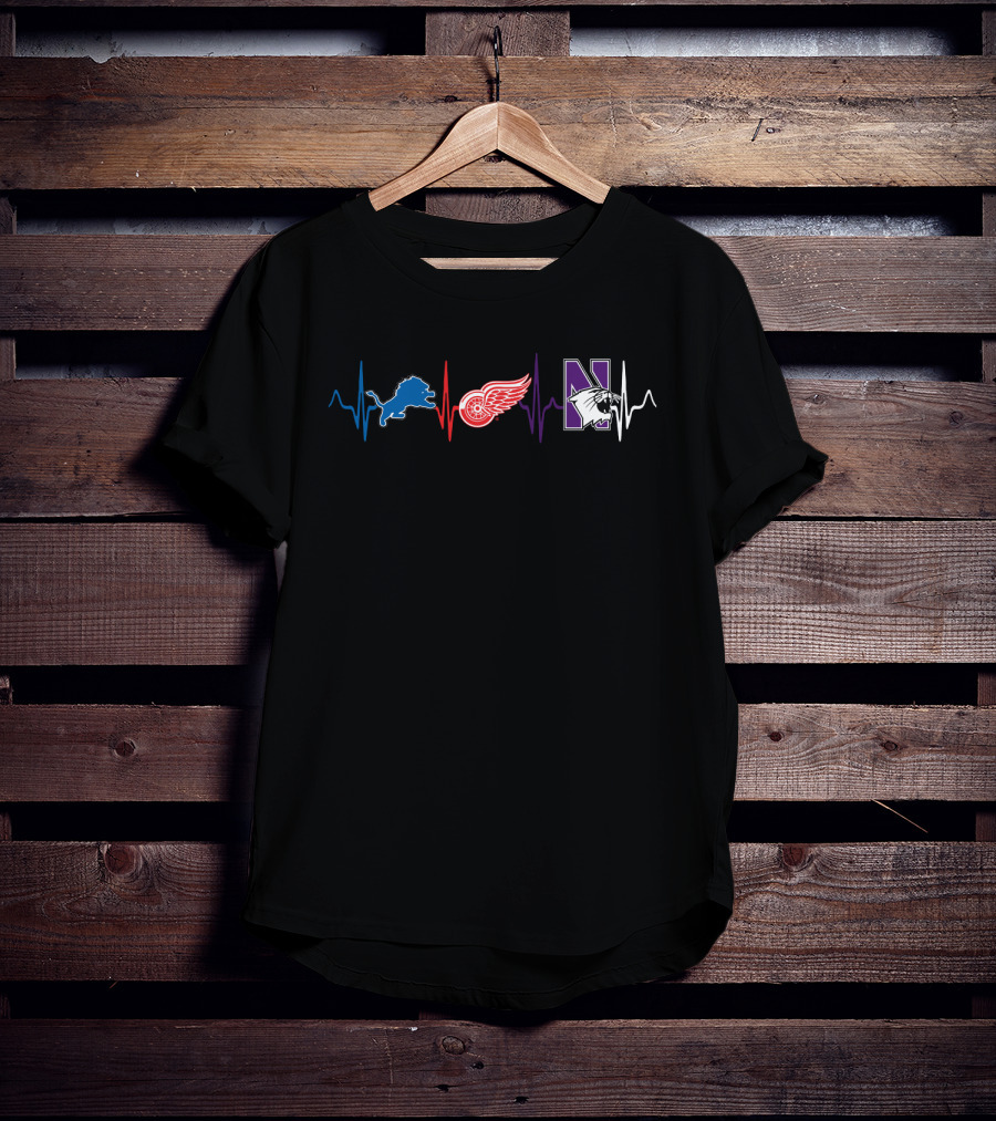 Lions Wings Nw Wildcats Heartbeat Line T-Shirt