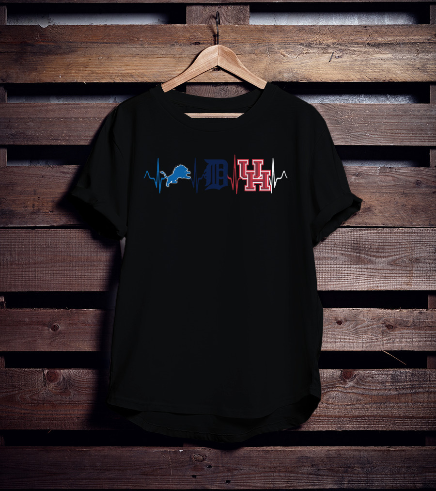 Detroit Lions Tigers Houston Cougars Heartbeat T-Shirt