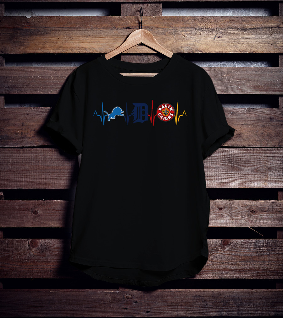 Detroit Lions Tigers Ragin' Cajuns Heartbeat Lrc T-Shirt