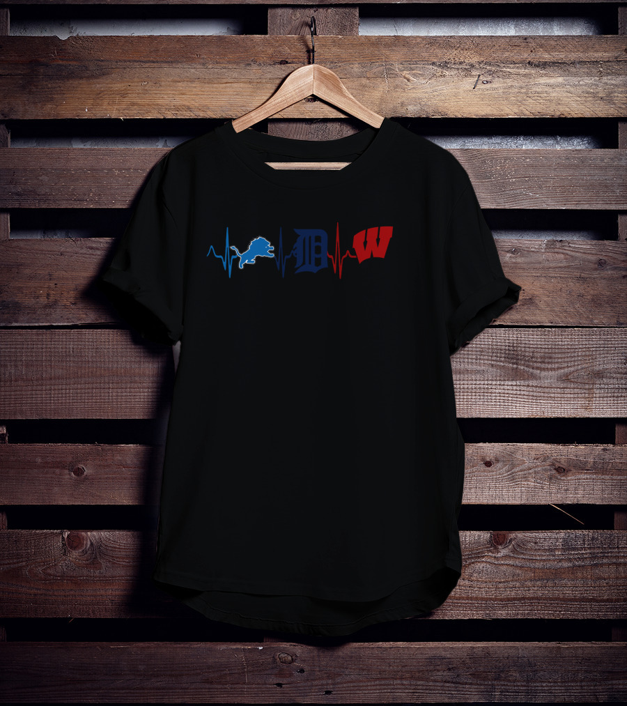 Detroit Lions Tigers Wisconsin Badgers Heartbeat T-Shirt