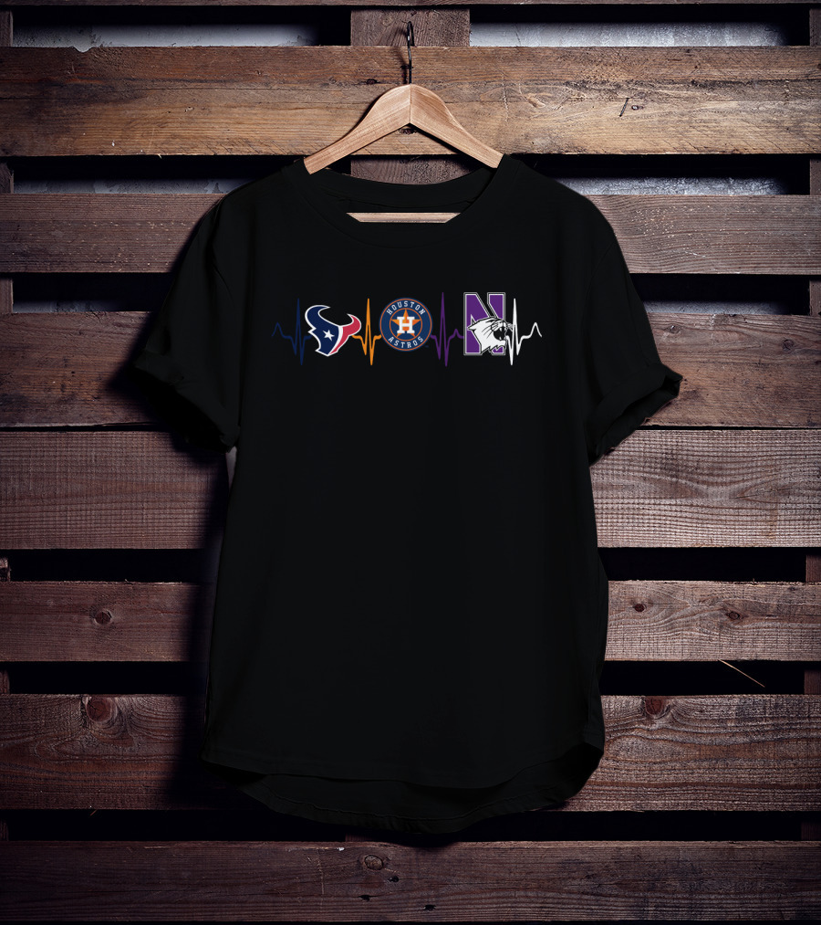 Texans Astros Northwestern Wildcats Heartbeat T-Shirt