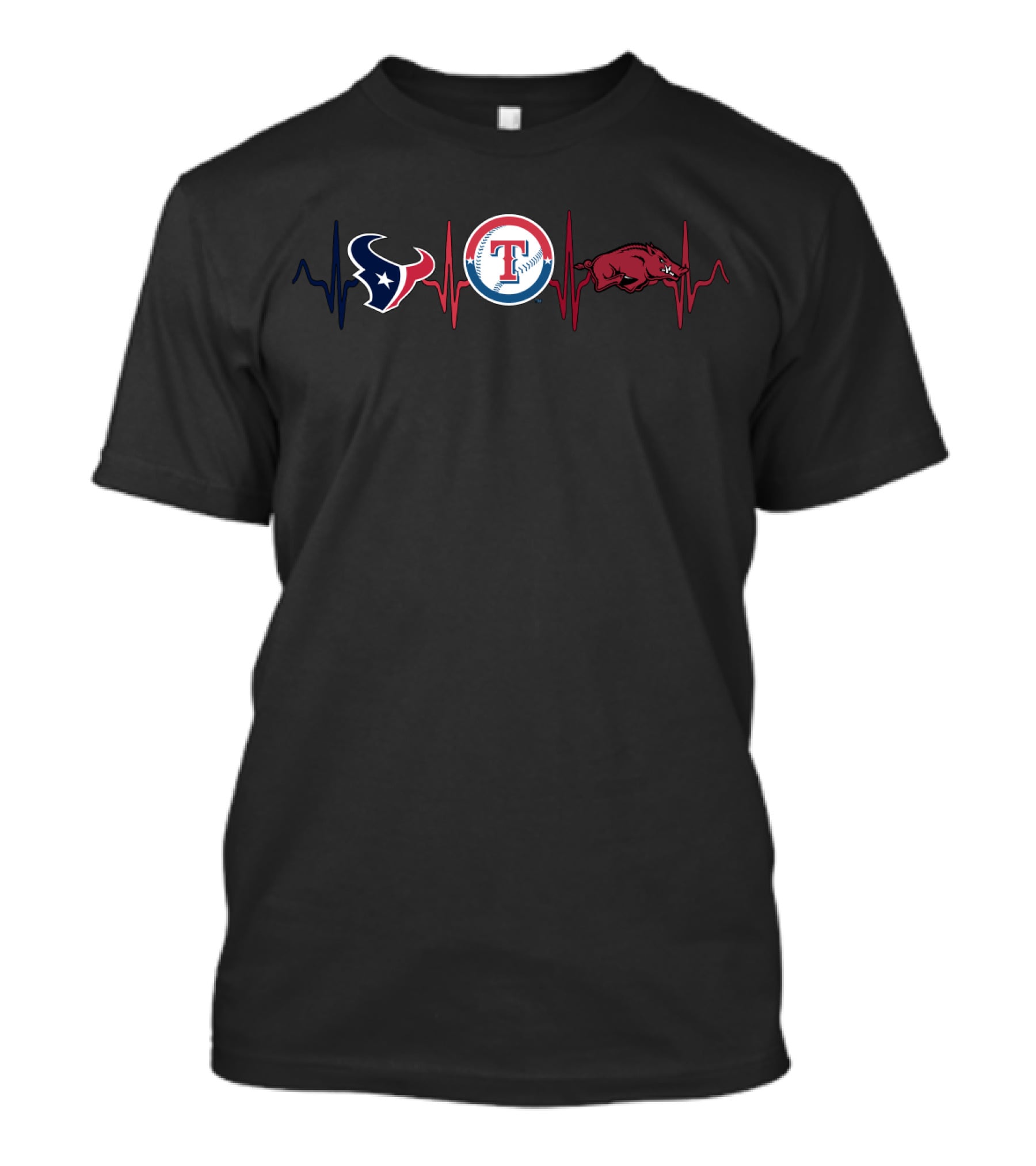 Texans Rangers Arkansas Razorbacks Heartbeat T-Shirt