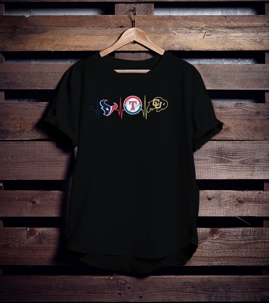 Love Texans Rangers Colorado Buffaloes Sports Heartbeat T-Shirt