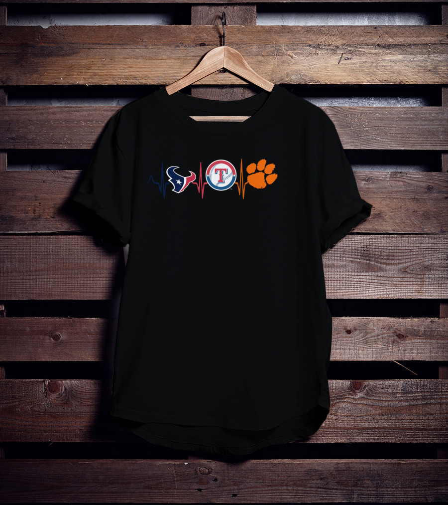 Love Texans Rangers Clemson Paw Heartbeat T-Shirt