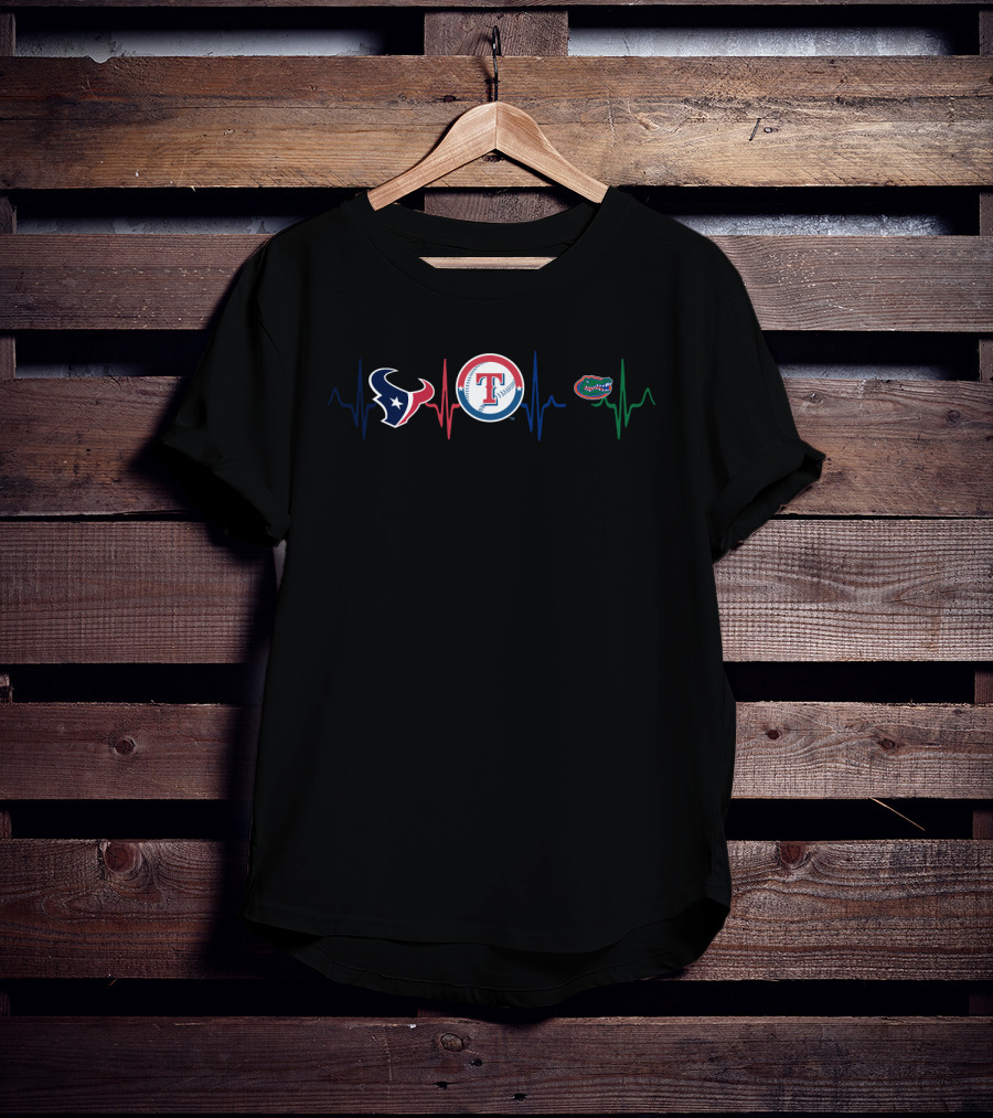 Texans Rangers Florida Gators Heartbeat T-Shirt
