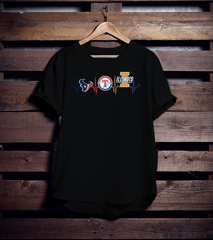 Texans Rangers Illinois Heartbeat T-Shirt