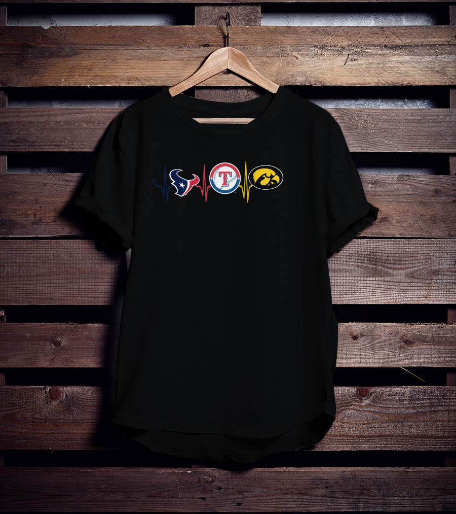 Love Texans Rangers Iowa Hawkeyes Heartbeat T-Shirt