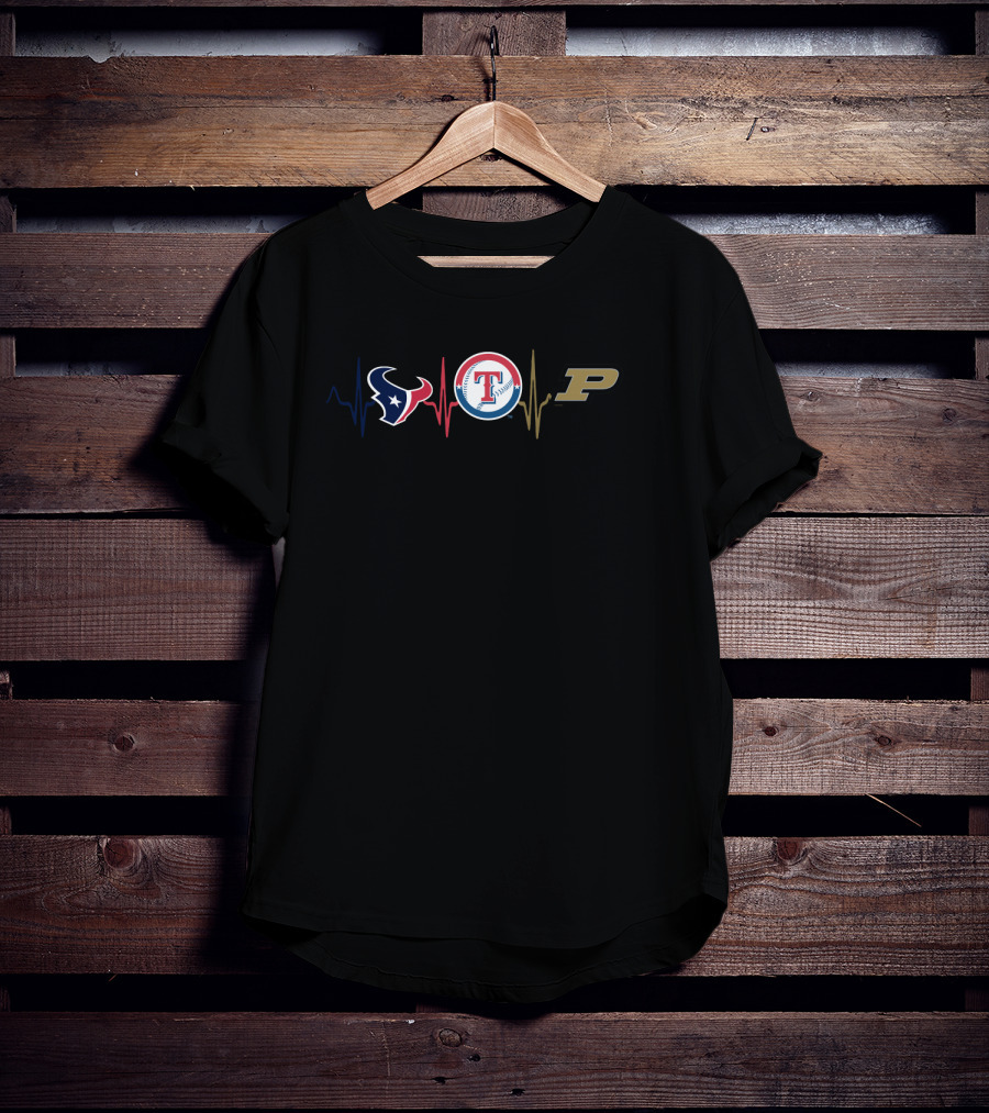 Houston Texans Texas Rangers Purdue Boilermakers Heartbeat T-Shirt