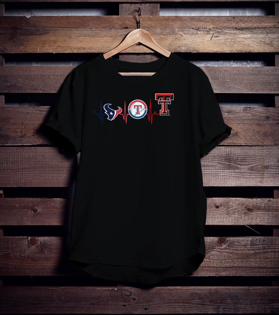 Texans Rangers Texas Tech Heartbeat T-Shirt