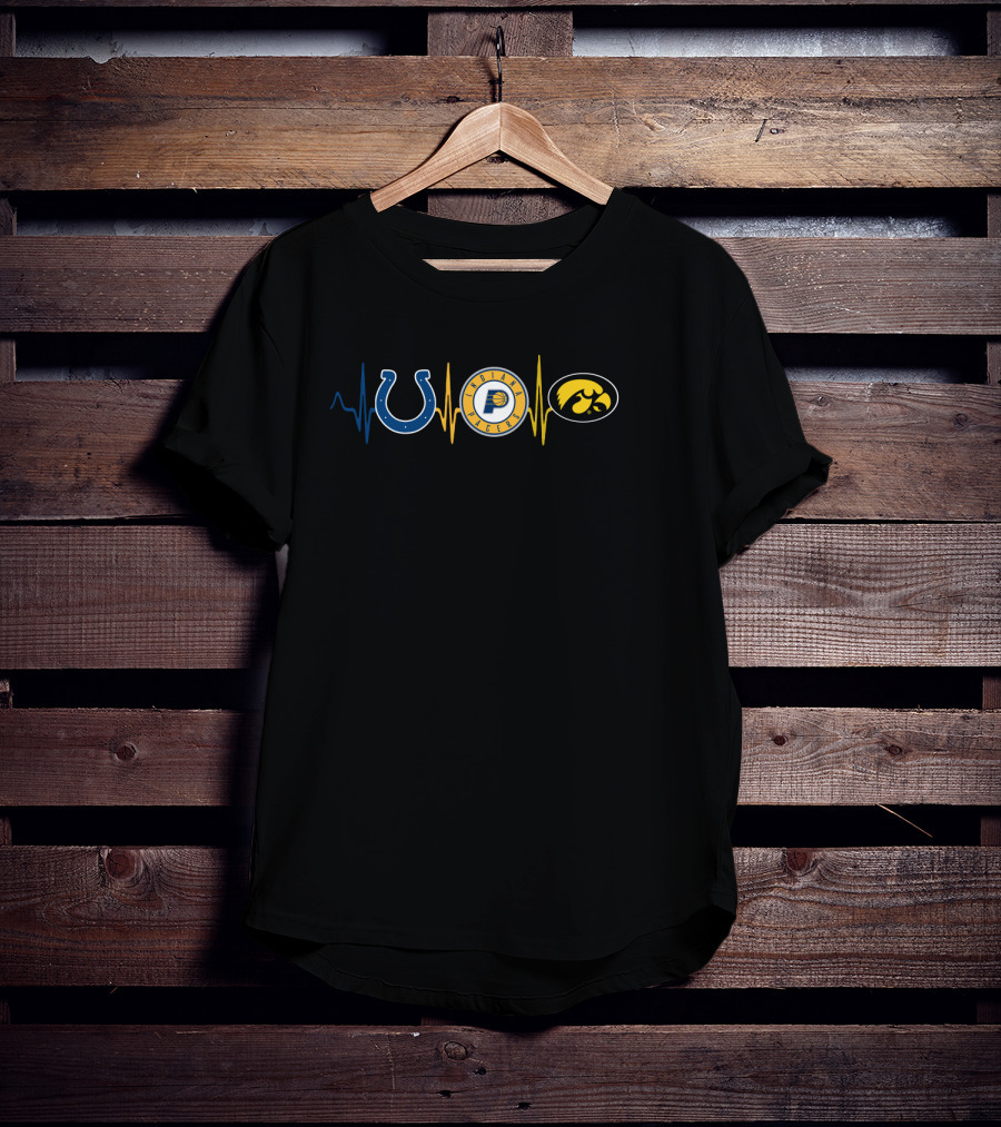 Love Colts Pacers Iowa Hawkeyes Heartbeat T-Shirt