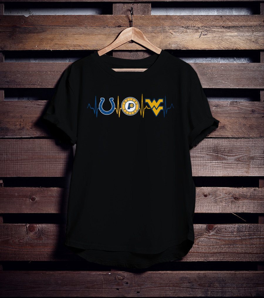 Love Colts Pacers West Virginia Mountaineers Heartbeat T-Shirt
