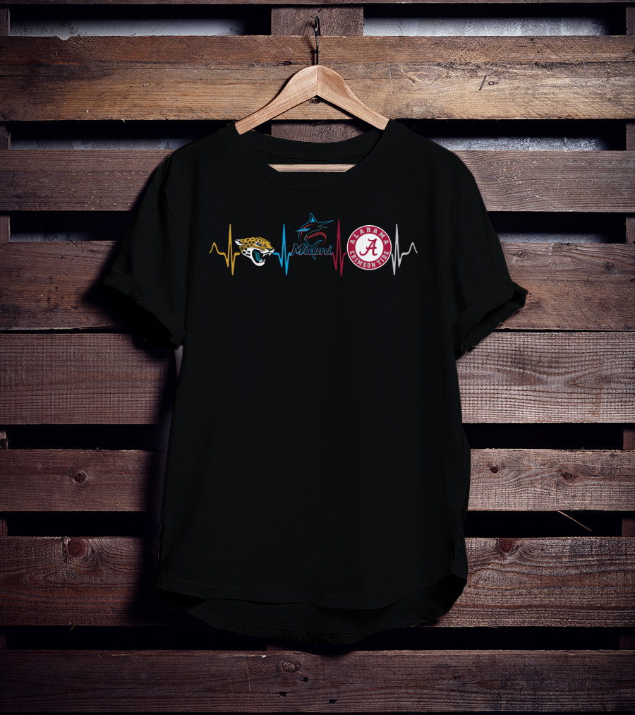 Jacksonville Jaguars Miami Marlins Alabama Crimson Tide Heartbeat T-Shirt