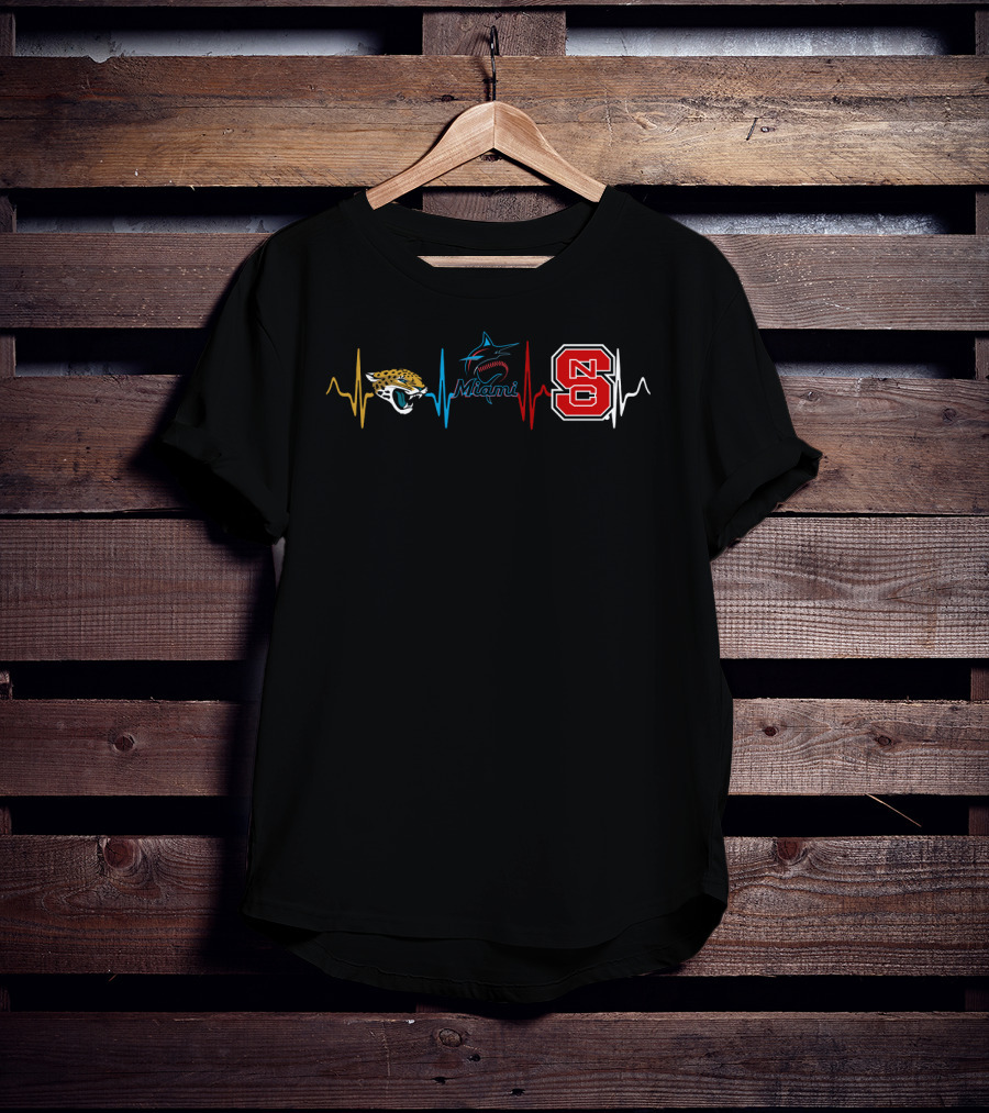 Miami Marlins Jacksonville Jaguars Nc State Heartbeat T-Shirt