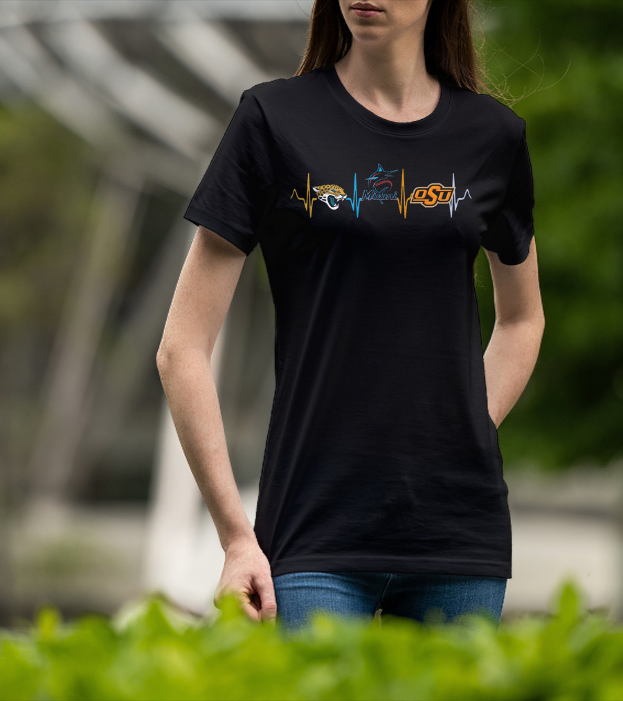 Love Jaguars Miami Marlins Osu Heartbeat T-Shirt