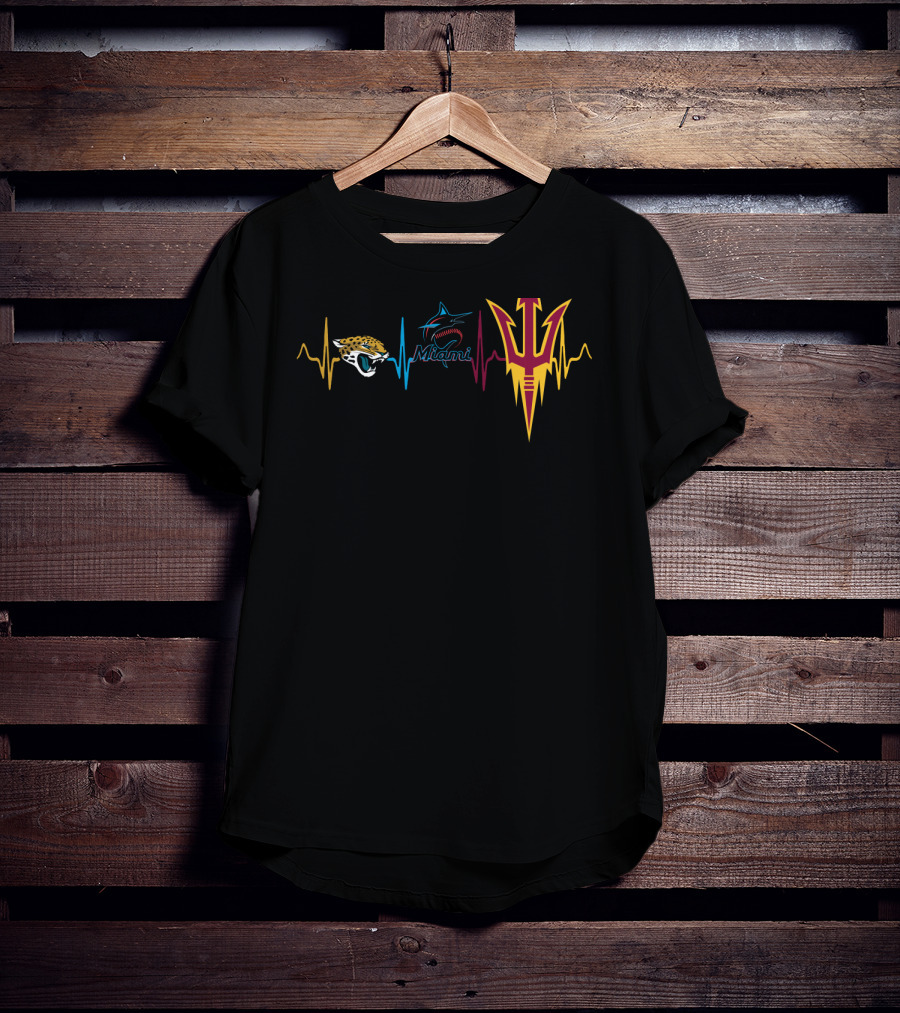 Jacksonville Jaguars Miami Marlins Arizona State Sun Devils Heartbeat T-Shirt