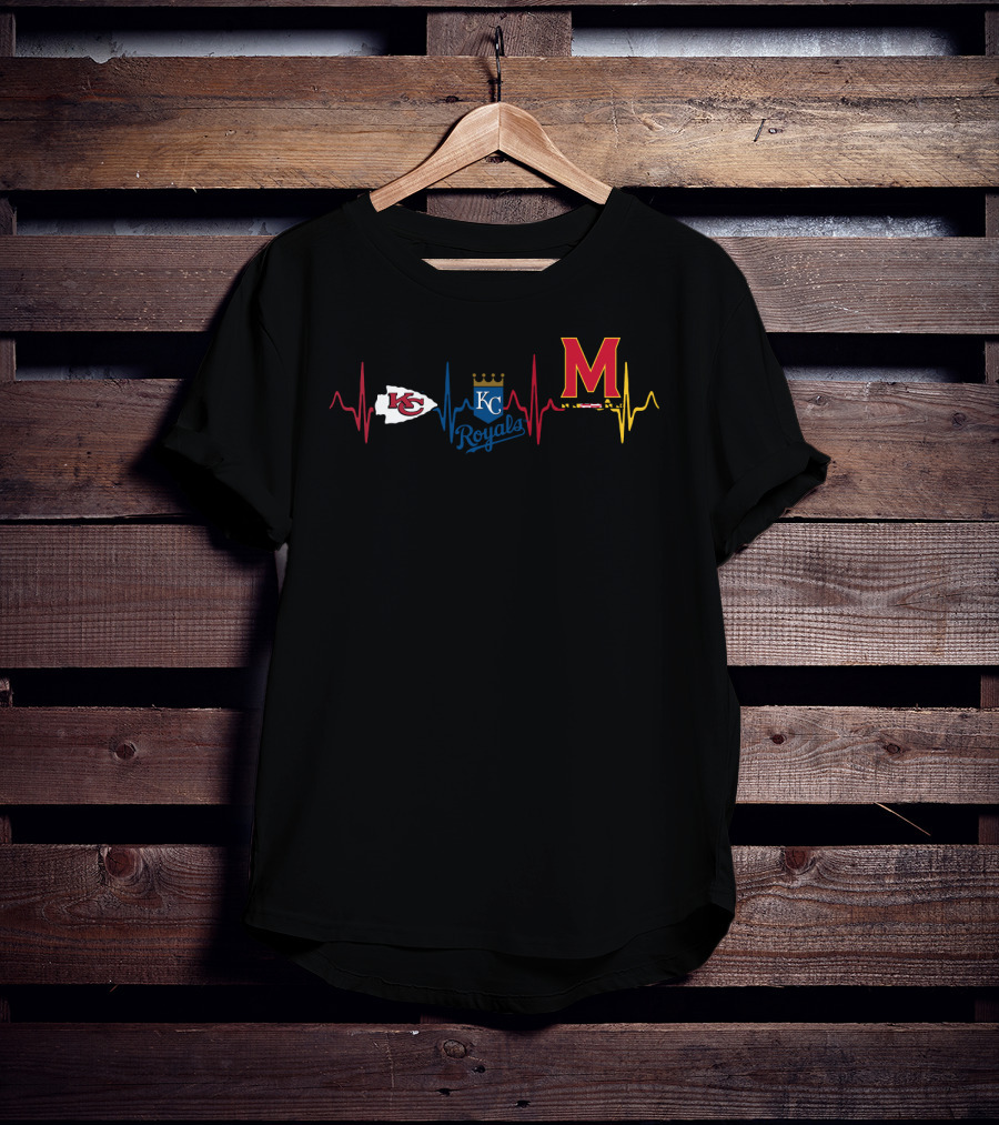 Kansas City Chiefs Royals Maryland Terrapins Heartbeat T-Shirt