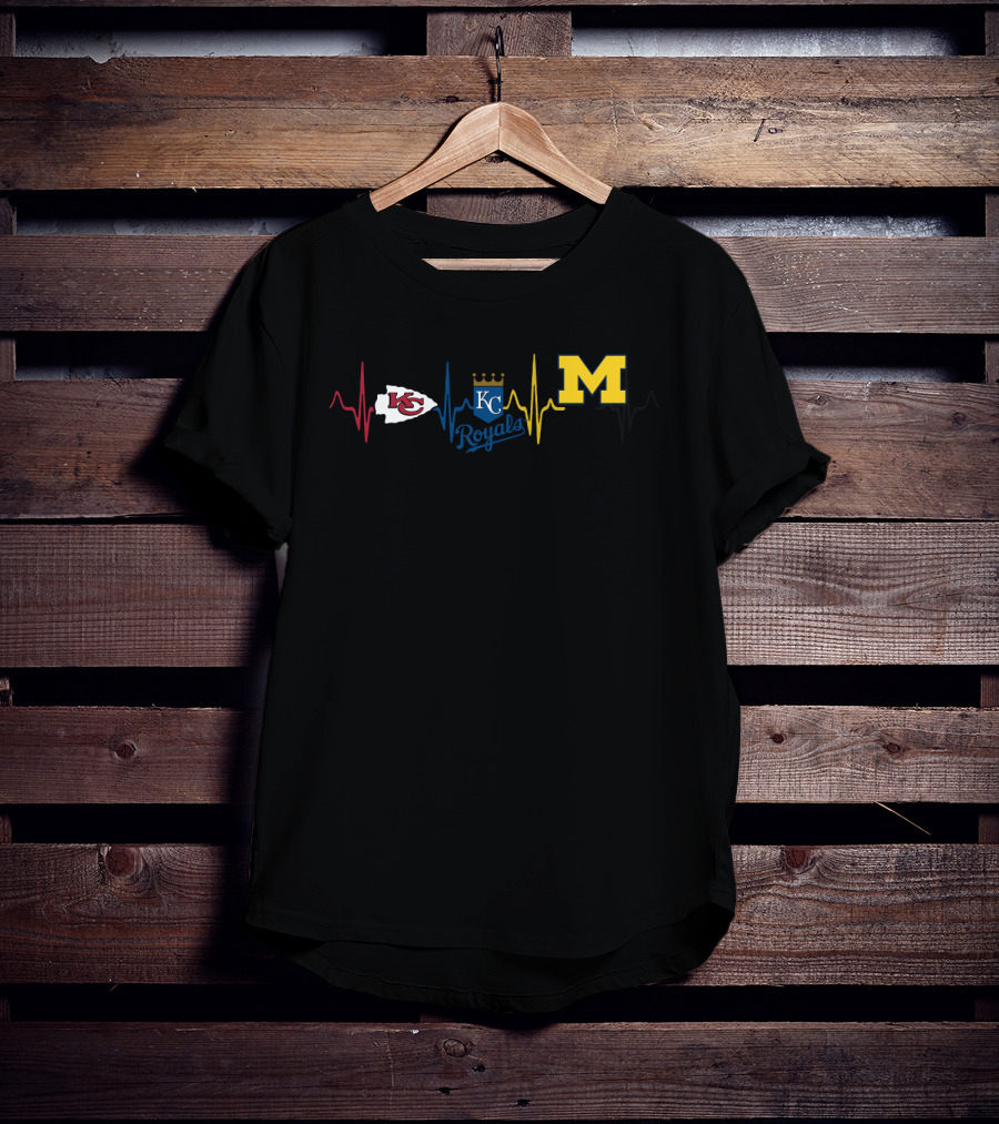 Love Chiefs Royals Michigan Heartbeat T-Shirt